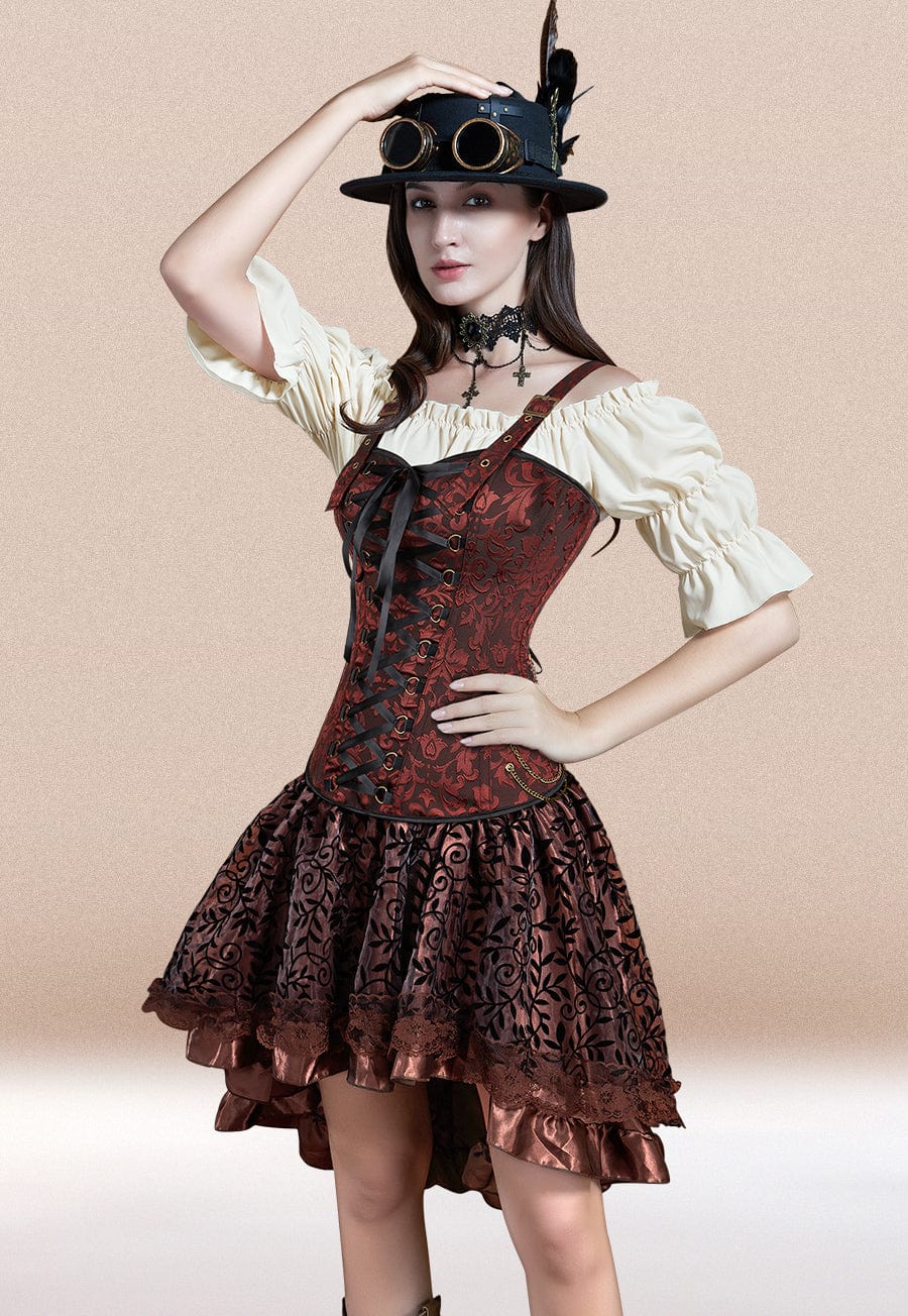 Steampunk Printed Brown Corset Dress