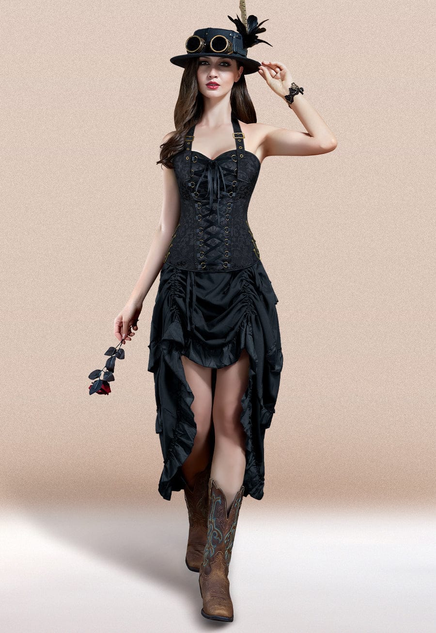 Black Corset Dress Steampunk Corset with Straps – Meet Costumes